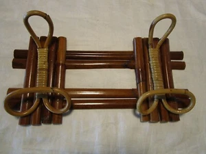 Vintage Bamboo Wall Mounted Coat or Hat Rack 2 double hooks Italy 1950’s 18” W - Picture 1 of 12