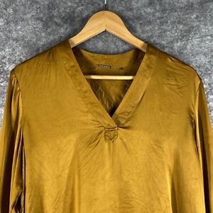 Elie Tahari Shirt Womens Large Bronze Silk Metallic Shimmer Flowy V Neck Tunic