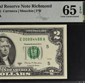 2017A $2 Federal Reserve Note PMG 65EPQ - Fancy Radar Serial Number 00884488 - Picture 1 of 3
