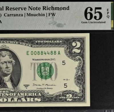 2017A $2 Federal Reserve Note PMG 65EPQ - Fancy Radar Serial Number 00884488 - Image 1 of 3