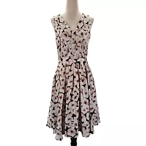 Banana Republic Dress 0 Brown White Floral Sleeveless V-Neck Pleated Midi 587633 - Picture 1 of 12