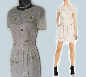 KAREN MILLEN Cream Dandelion Embellished Beaded Bridal Cocktail Dress UK16 £395 - Picture 1 of 12