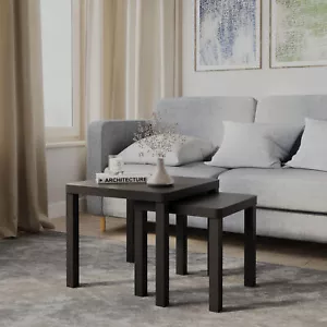 Set of 2 Square Wooden Nesting Stacking Coffee Side Tables Living Room Furniture - Picture 1 of 26