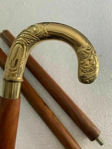 Bastone da passeggio in legno canna vittoriana stile antico manico ottone design vintage - Foto 1 di 10