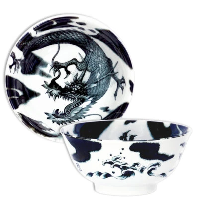 Японский рисовый суп лапша чаша 6 «D фарфора Fortune Ryu черный дракон сделано в Японии - Изображение 1 из 4