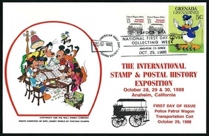 GRENADA GRENADINES # 355 & USA # 2258 FDC CARD WALT DISNEY STAMP EXPOSITION 1988 - Picture 1 of 1