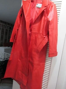 RED Festive Leather Women Genuine Lambskin Trench Long coat Winter NEW LARGE - Picture 1 of 7