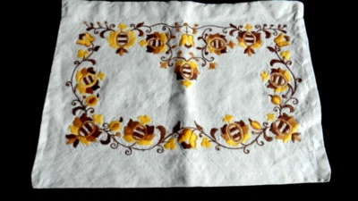 Bauernleinen Polster Überzug, bestickt - Bild 1 von 4