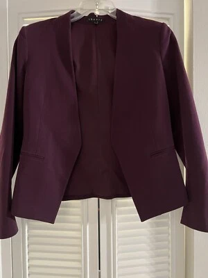 Theory Lanai Plum Contemporary Collarless Open Front Blazer Sz 10 - Image 1 of 4