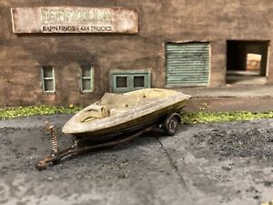 Boat & Trailer Custom 1/64 Rusty Weathered Barn Find Greenlight Abandoned Junker