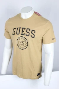 Guess Men's Alum Logo Crew Short Sleeve Shirt Embossed Logo Toasted Taupe - Picture 1 of 4