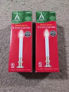 Christmas Candle! Electric Sensor! Clear Flamen! White/Brass, 9-In. Holiday! - Picture 1 of 10