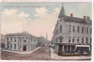 Blick nach oben Grand Ave Fünf Punkte Waukesha WI Wisconsin Postkarte - Bild 1 von 1