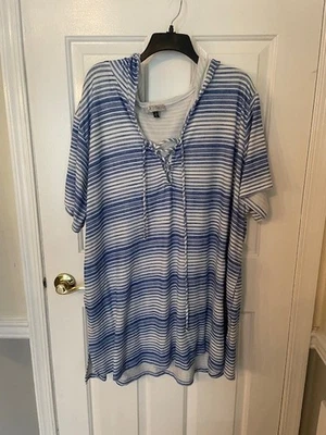 Damas Valdi 3 X Azul y Blanco Rayas Capucha Natación Encubrimiento Foto 1 de 3