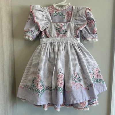 Vintage Daisy Kingdom Purple Floral Pinafore Apron Dress Size 4 cottagecore - Image 1 of 4