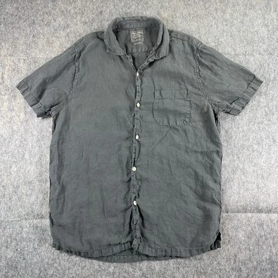 Abercrombie Linen Shirt Men Large Short Sleeve Button Up Gray Camp Collar Summer - Image 1 of 4