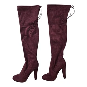 Stivali Zigisoho rosso bordeaux taglia 7 stivali al ginocchio scamosciati - Foto 1 di 8