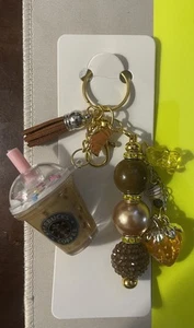New Handmade Iced Coffee Drink Keychain & With Brown Beads - Picture 1 of 1