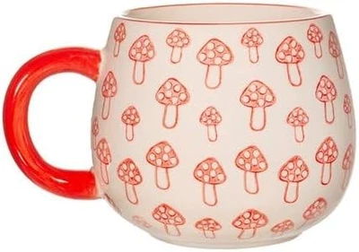 Mushroom Print Mug - Red & White Ceramic Cup, Cottagecore Tea Cup - Image 1 of 3