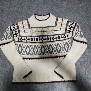 American Eagle Women's Sweater Small Cream Gray Black Tan Fair Isle Pullover EUC - Bild 1 von 10