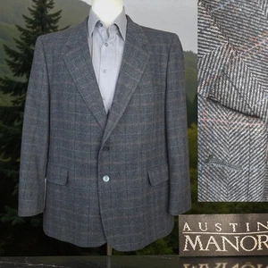 Austin Manor Jacket Blazer Mens 44R Gray Herringbone Plaid Tweed - Picture 1 of 10