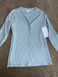 Athleta Damen kleines grünes Uptempo geripptes Henley Langarmhemd mit Knöpfen NEU - Bild 1 von 8