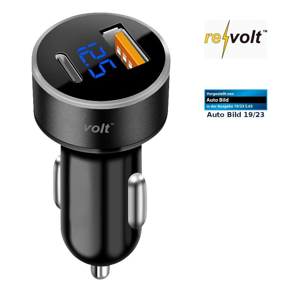 revolt Kfz-USB-Ladegerät, LED-Spannungsanzeige, USB-C PD & USB Typ A, 32 W - Bild 1 von 4