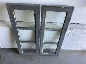 12” x 32” Vintage lackiert grau Holz Fensterflügel alt 3 Scheiben Platten Rahmen 40er Jahre? - Bild 1 von 8