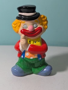 Vintage Clown Piggy Bank 8" Hand Painted Ceramic With Stopper - Picture 1 of 11