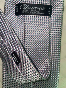 Charvet Place Vendome 58 X 3.75 PINK GRAY Neck Tie Basketweave Geometric Silk - Picture 1 of 13