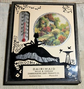 VINTAGE DAIRIMAID CHAMBERSBURG DAIRY PRODUCTS CO THERMOMETER SIGN w1941 CALENDAR - Picture 1 of 12