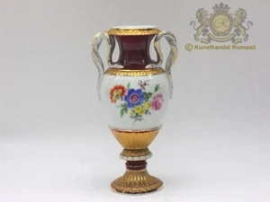 Meissen Vase Schlangenhenkelvase mit reicher Blumen und Goldmalerei - Bild 1 von 1