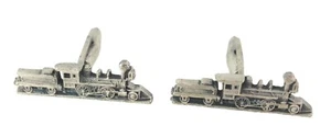 Vintage Paar Manschettenknöpfe Lokomotiven Züge silberfarben - Bild 1 von 4