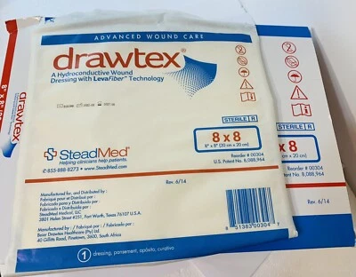 DRAWTEX Apósito Hidroconductor para Heridas con LEVAFIBER 8" X 8" 2 Apósitos Exp2027 Foto 1 de 4