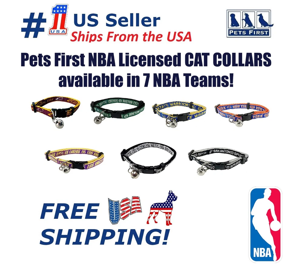 Pets First NBA Breakaway Cat Collar Heavy Duty Pet Collar with Ringing Bell - Image 1 of 3