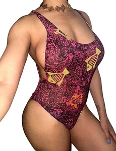 Solar VTG Mesh Fish Art Aztec Sheer Bodysuit Top Sexy Onepiece Womens Sz 7/8 USA - Picture 1 of 4