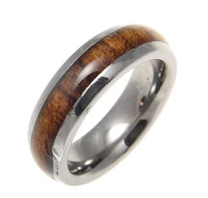 GENUINE INLAY HAWAIIAN KOA WOOD BAND RING TUNGSTEN COMFORT FIT DOME STYLE 6MM - Picture 1 of 4