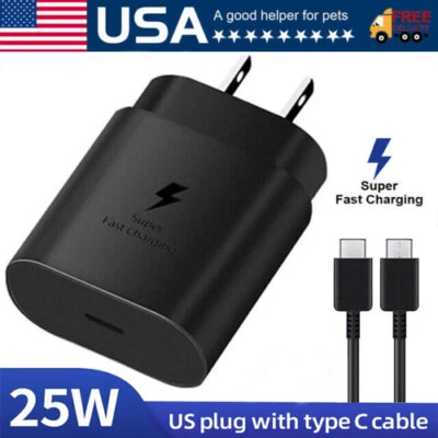 Супер быстрое настенное зарядное устройство Samsung 25 Вт тип USB-C кабель зарядное устройство для S20 S21 + 5G - Изображение 1 из 4