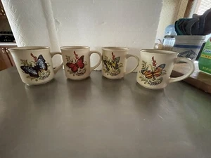 Vintage Set Lot 4 Viking Handcrafted Korea Coffee Mugs Butterfly Nature Flower. - Picture 1 of 12