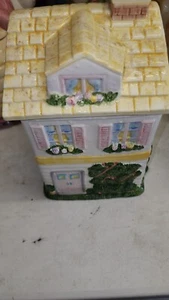 Vintage Spring Two Story House Cookie Jar - Picture 1 of 7