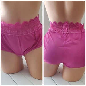 Olga Secret Hug Silky Nylon Bikini Panty with Lace Trim 9/2XL Hot PINK 0913J3 - Picture 1 of 8