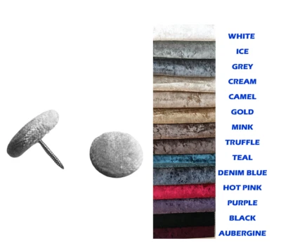 Crush Velvet Upholstery Nail back Buttons 30L 18mm diameter 17mm nail 15 Colours - Image 1 of 4
