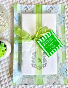 New Bird Print Paper Guest Towels Napkins w/ Bird & Green Striped Glass Tray - Picture 1 of 6