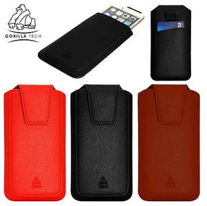 Flip Leather Pull Up Tab Strap Case Cover Genuine GorillaTech for Mobile Phones - Picture 1 of 7