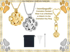 Paw Print On My Heart Keepsake Urn Interchangeable Necklace or Key Ring, Engrave - Bild 1 von 10