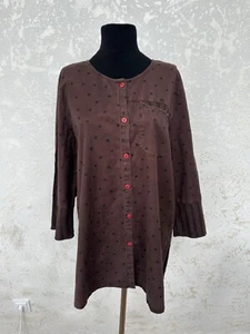 Blusa Top Gudrun Sjoden Algodón Orgánico Lino Lunares Manga Larga Botón Talla L - Imagen 1 de 13