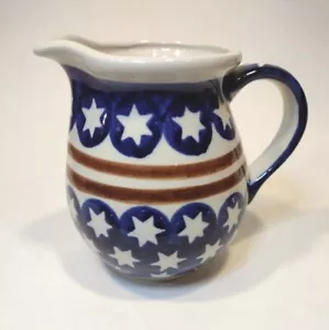 Polish Pitcher Stars Stripes 5" Small Boleslawiec Pottery - Picture 1 of 8