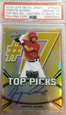 JORDYN ADAMS ROOKIE GOLD AUTO 1/1 PSA 10 10 AUTO PRISTINE 2018 SUPERFRACTOR POP1 - Image 1 of 4
