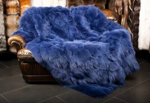 7114 Royal Blue Shadow Fox Blanket Genuine Pelt Throw Real Fur Blanket Pelt Furs - Picture 1 of 9