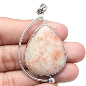 Necklace Sunstone Gemstone Handmade Gift For Her Jewelry 2.5" - Picture 1 of 5
